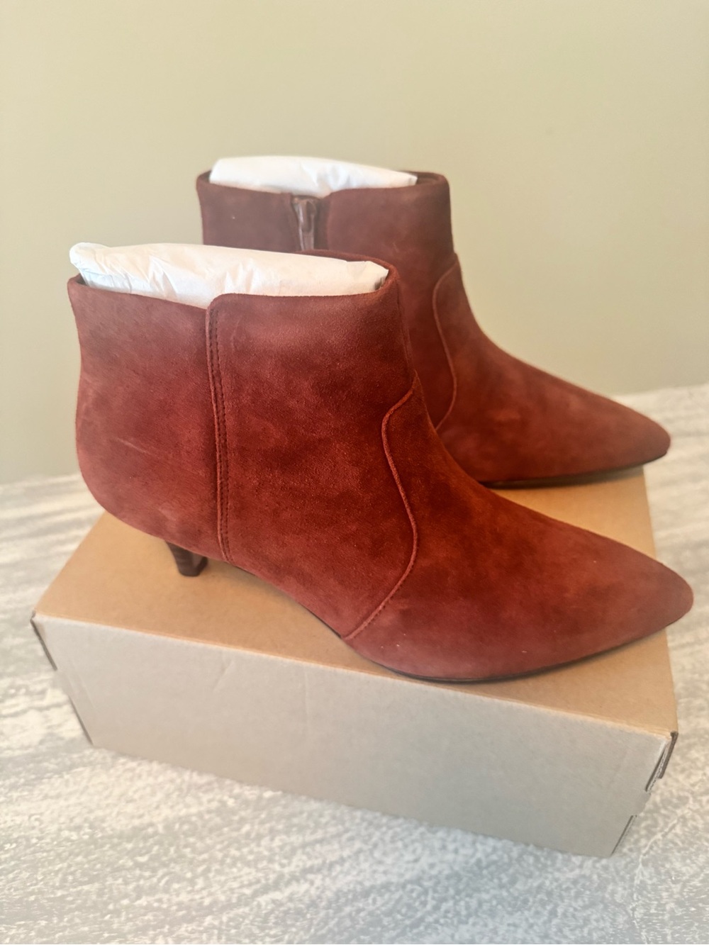 Clarks Rust Suede Pointed Toe Ankle Boots